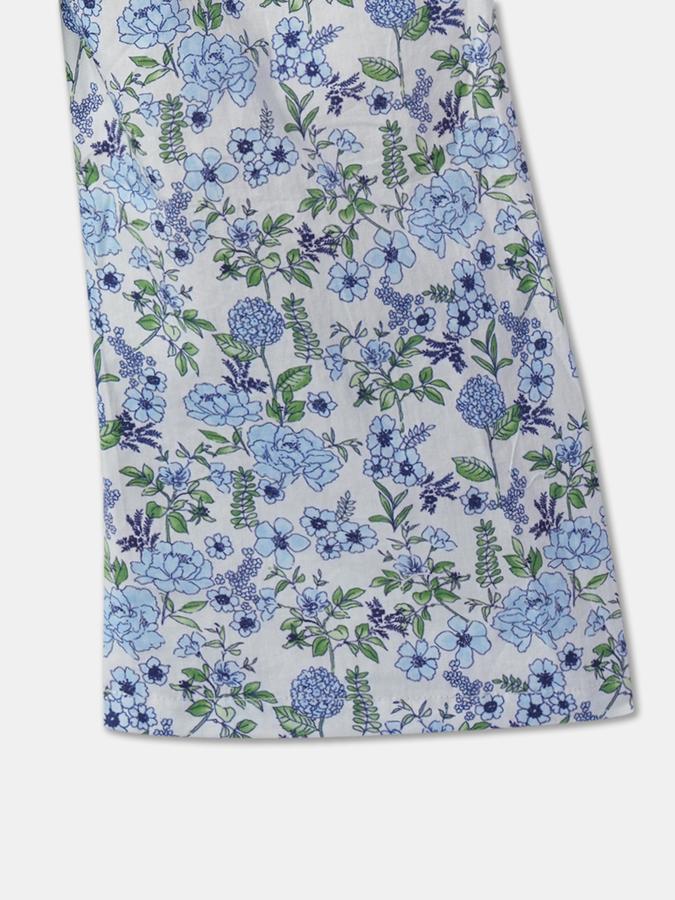 Girls Polyester Floral Print Ruffled Straps Buttoned Hem Dungaree