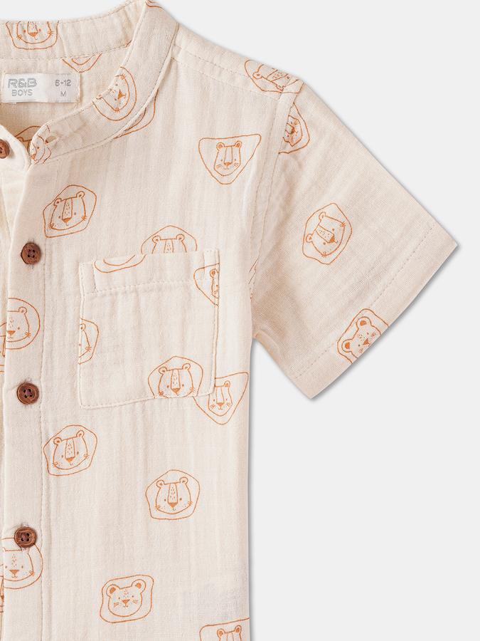 Boys Regular Fit Short Sleeve Mandarin Collar Shirt