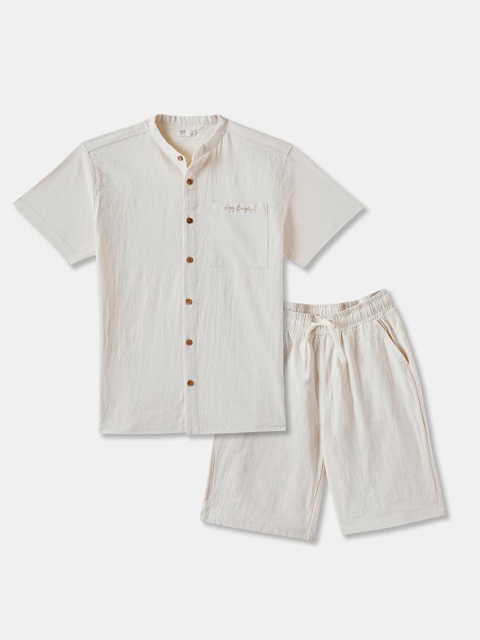 Boys Embroidered Shirt with Shorts Fashion Set