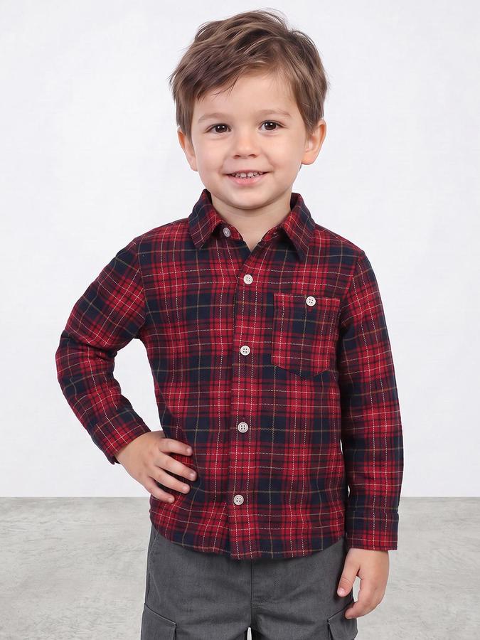 R&B Boys Red Tartan Checks Long Sleeves Regular Fit Shirt