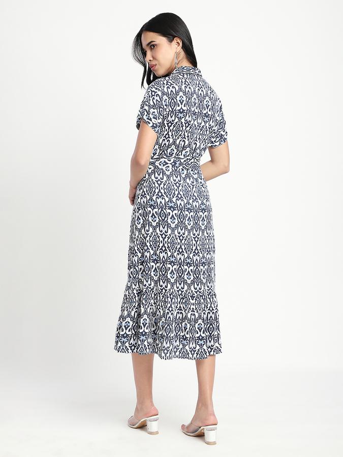 R&B Women Black Ikat Print Short-Sleeve Shirt Dress