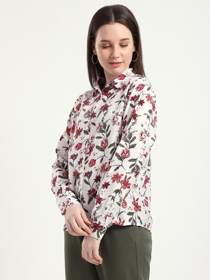 R&B Women White Floral Print Shirt