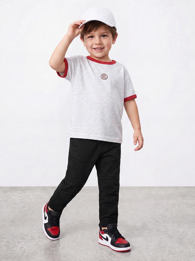 R&B Boys Black Solid Regular Fit Mid Rise Trousers