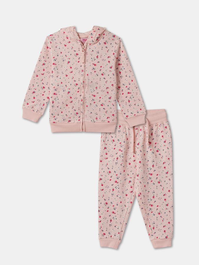 Girls Floral Print Full Sleeve Hoodie with Trousers Set