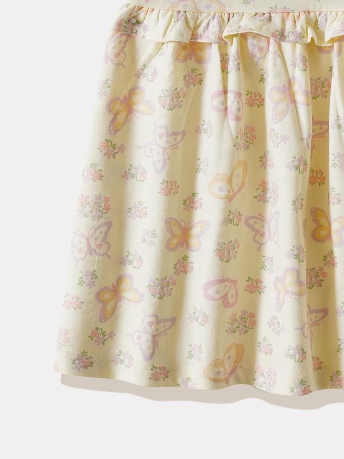 Girls Cotton Regular Fit Round Neck Ruffled Dress