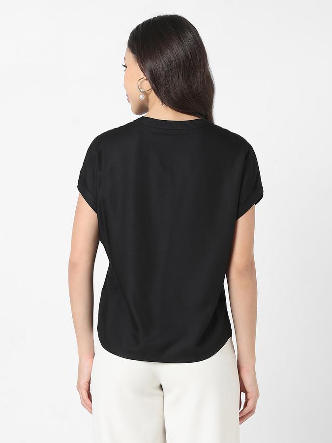 Women Viscose Relaxed Fit Mandarin Collar Solid Top