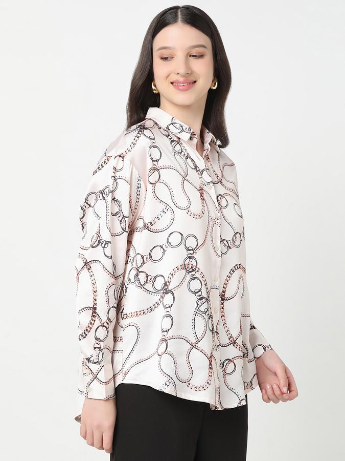 Women Polyester Regular Fit Shirt Collar Printed Top