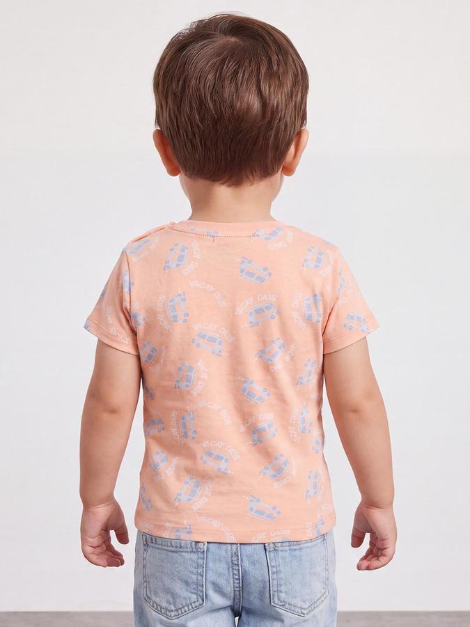 R&B Boys Light Orange Short Sleeve Round Neck Car Graphic Print T-Shirt