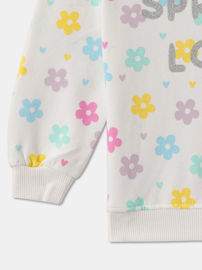 Girls Regular Fit Long Sleeve Crew Neck Floral Graphic SweaT-Shirt