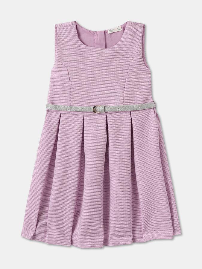 Girls Textured Sleeveless Round Neck Regular Dress