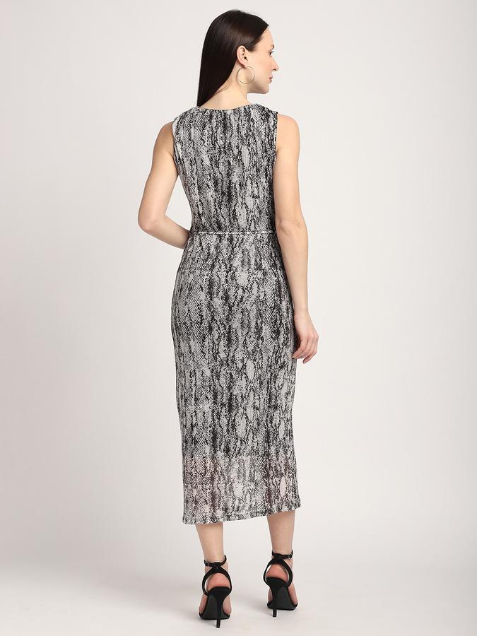 R&B Women Black Abstract Print Sleeveless Midi Dress