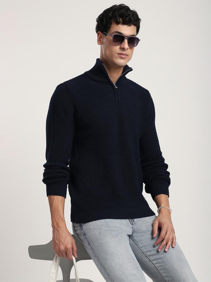 Men Polyester Regular Fit Mock Neck Ribbed Sweater