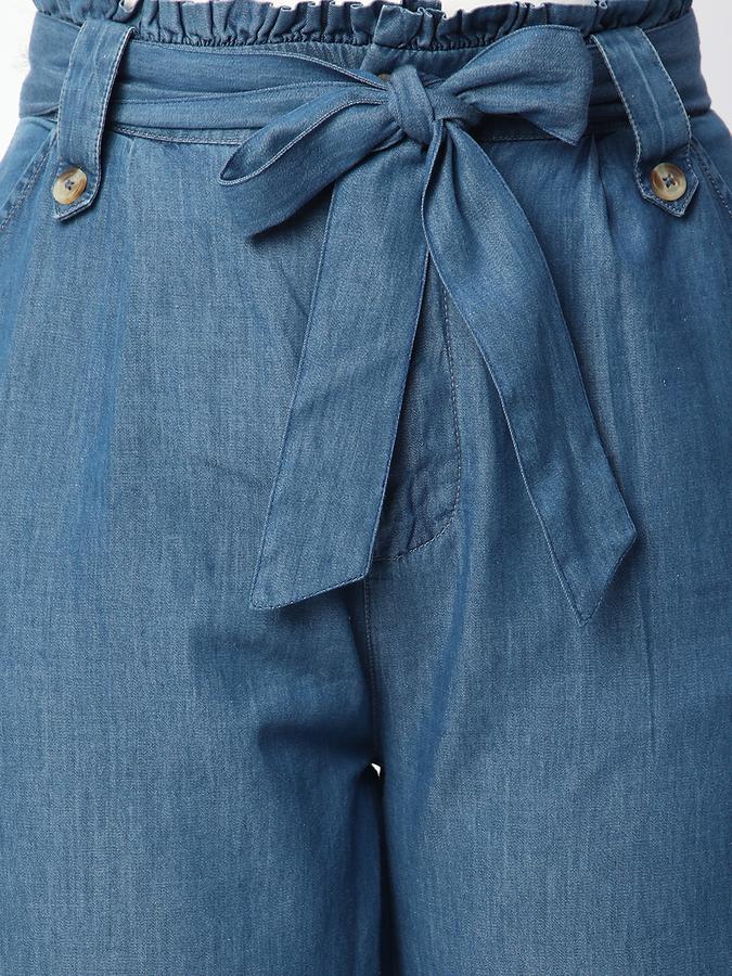 Men Cotton Regular Fit Pleated Straight Hem Solid Trousers