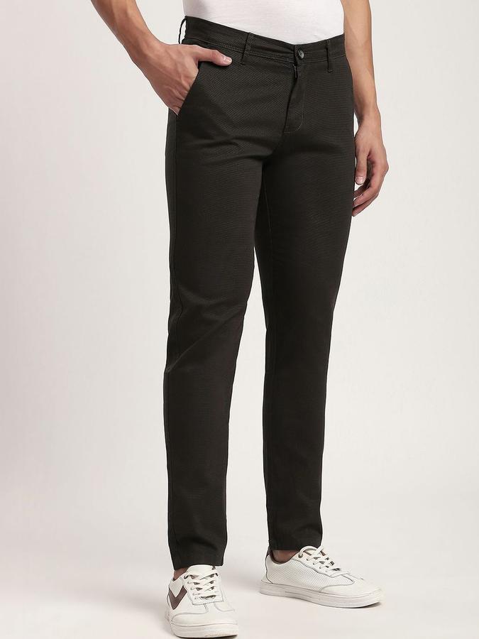 R&B Men Black Solid Regular Fit Trousers