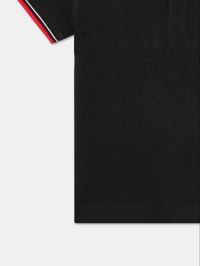 R&B Black Cotton Polo Collar Printed Boy T-Shirt