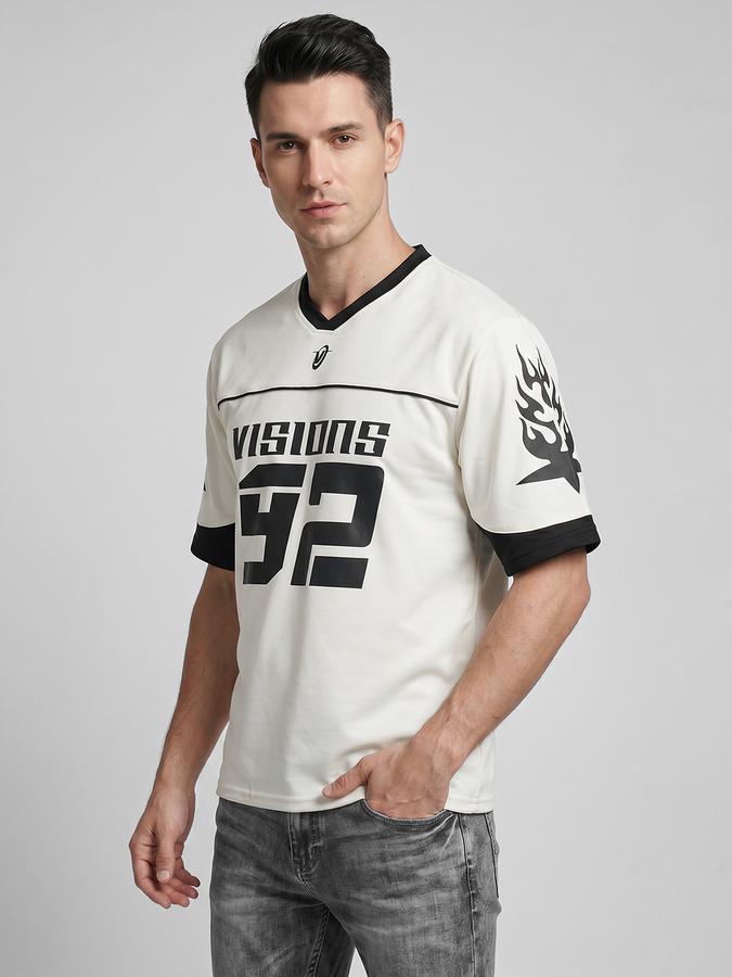 R&B White Graphic Print Men V-Neck Relaxed Fit Short Sleeves T-Shirt 