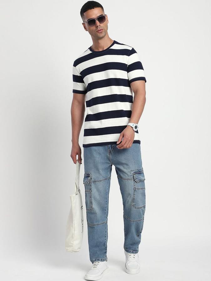 Men Cotton Regular Fit Crew Neck Striped T-shirt