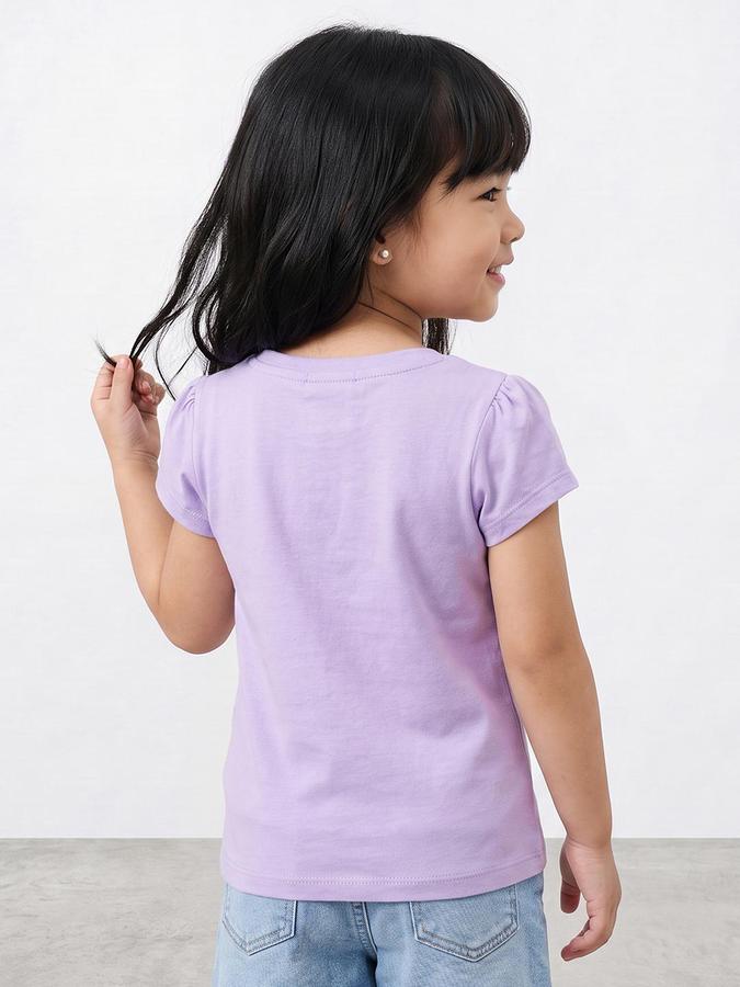 R&B Girls Lilac Graphic Print Short Sleeves Round Neck Pure Cotton T-Shirt