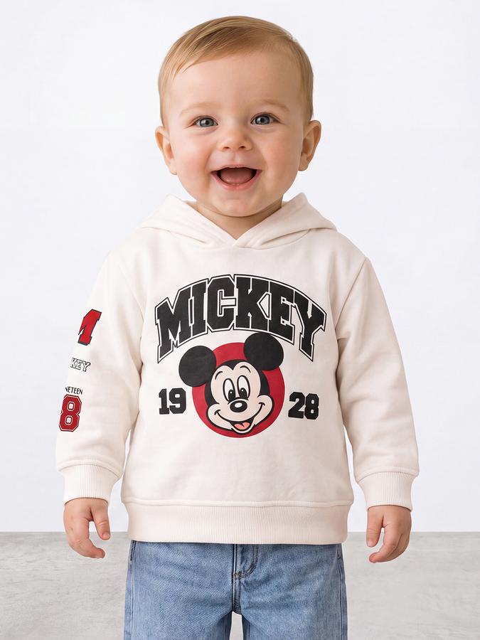R&B Boys Beige Mickey Printed Long Sleeves Hooded Sweatshirt