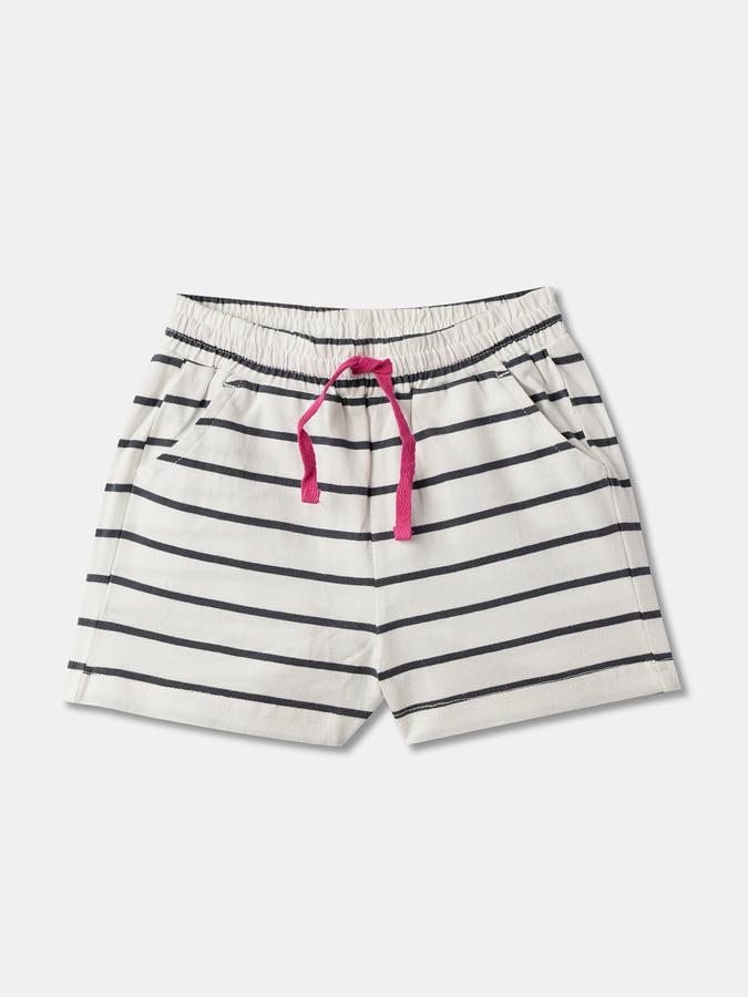 Girls Cotton Striped Elastic Waist Clean Hem Shorts