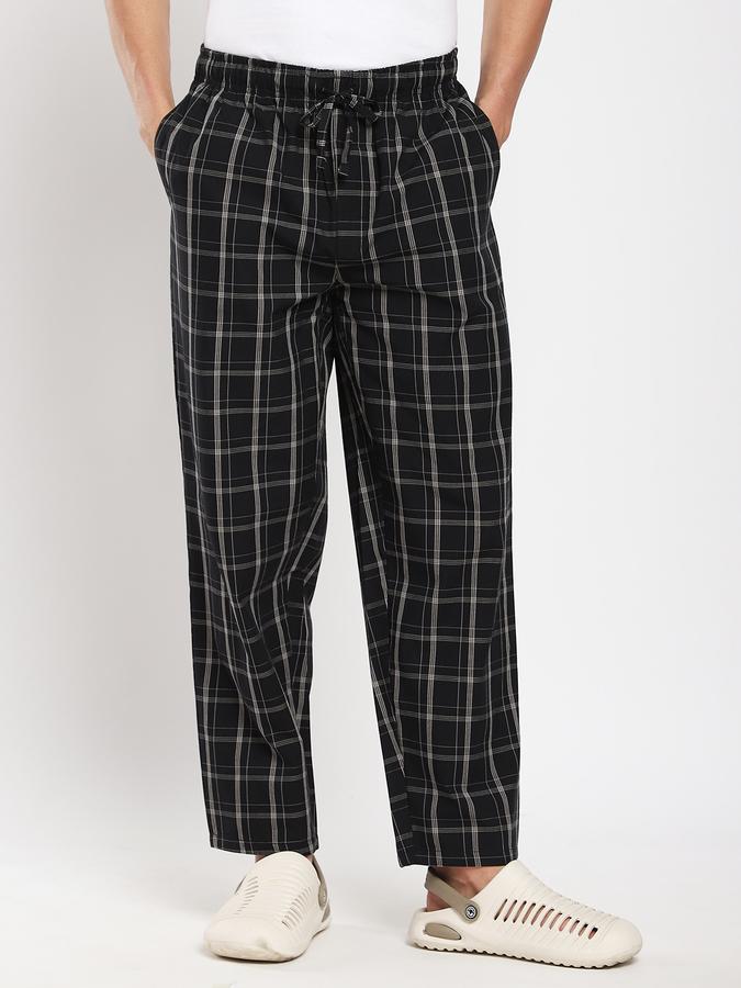 Men Cotton Relaxed Fit Drawstring Waist Plaid Pajama Pants