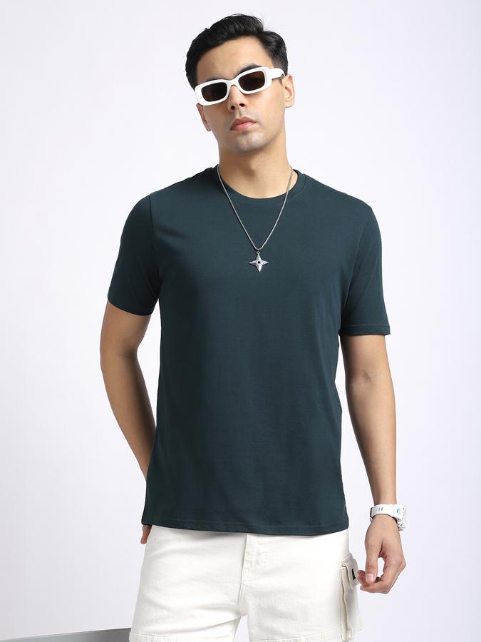 Men Cotton Regular Fit Crew Neck Solid T-shirt