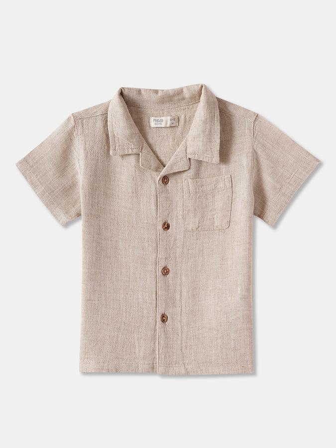 Boys Solid Linen Short Sleeve Shirt with Shorts Fashion Set