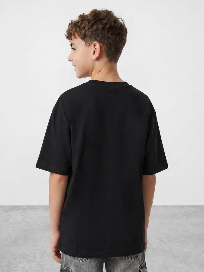 R&B Boys Black Short sleeve Round Neck Vacay Edit Beach Graphics Bold Graphic Pure Cotton T-Shirt