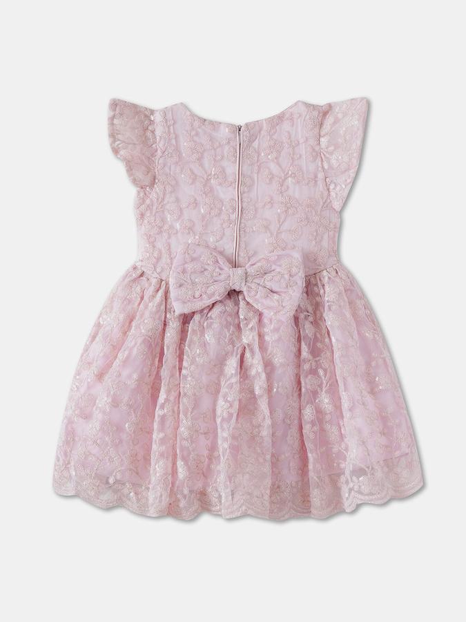 R&B Girls Pink Self Cap Sleeves Round Neck Knee Length Fit &amp; Flare Dress