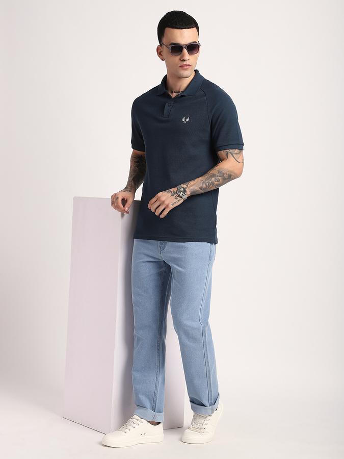 Men Cotton Slim Fit Polo Neck Textured T-shirt