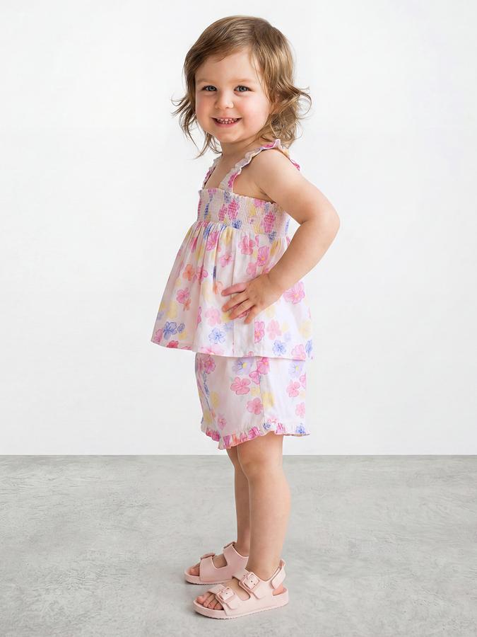 R&B Girl White Printed Pure Cotton Sleeveless Clothing Set