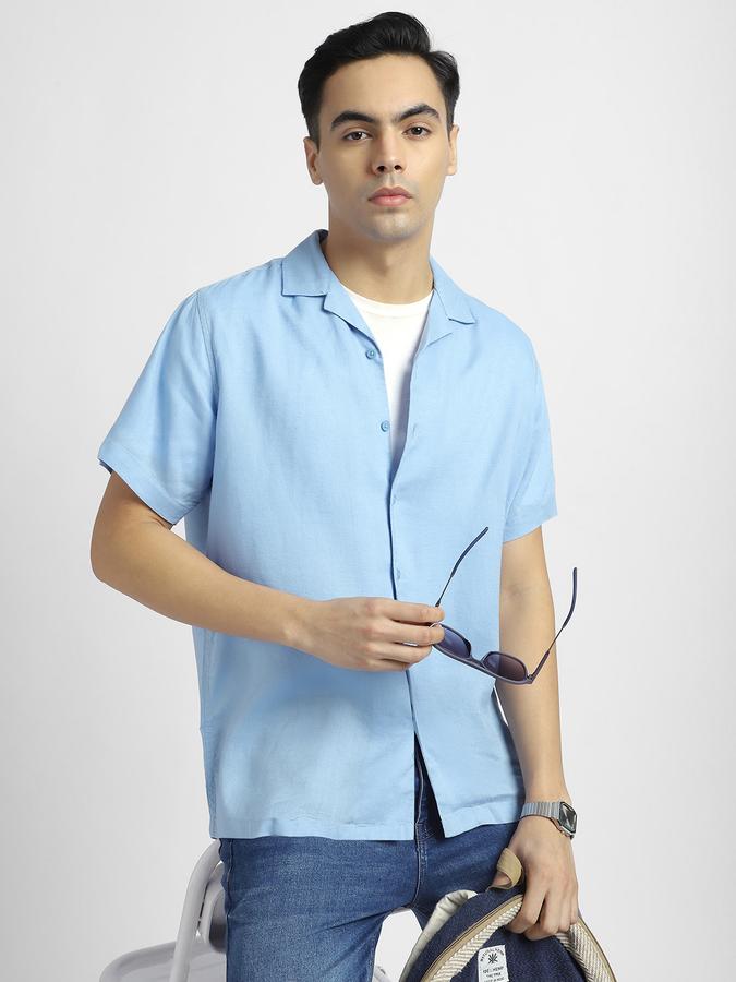 Men Linen Blend Regular Fit Cuban Collar Solid Shirt