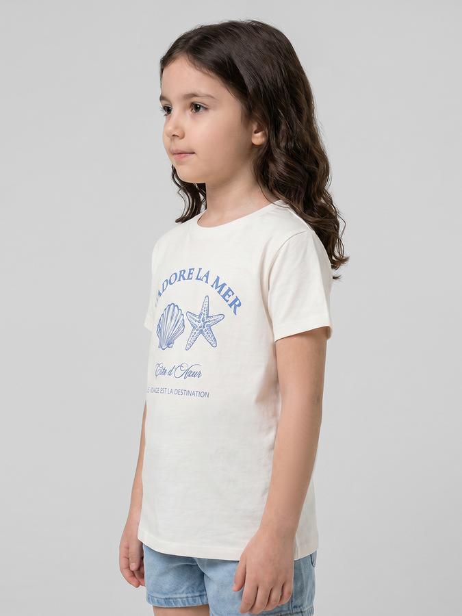 R&B White Graphic Print Girls Round Neck Regular Fit Short Sleeves T-Shirt 
