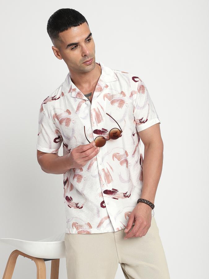 Men Viscose Relaxed Fit Cuban Collar Abstract Shirt