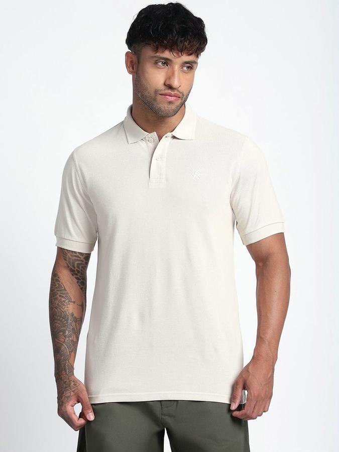 R&B Mens Cream Brand Logo Polo Collar Short Sleeves T-shirt