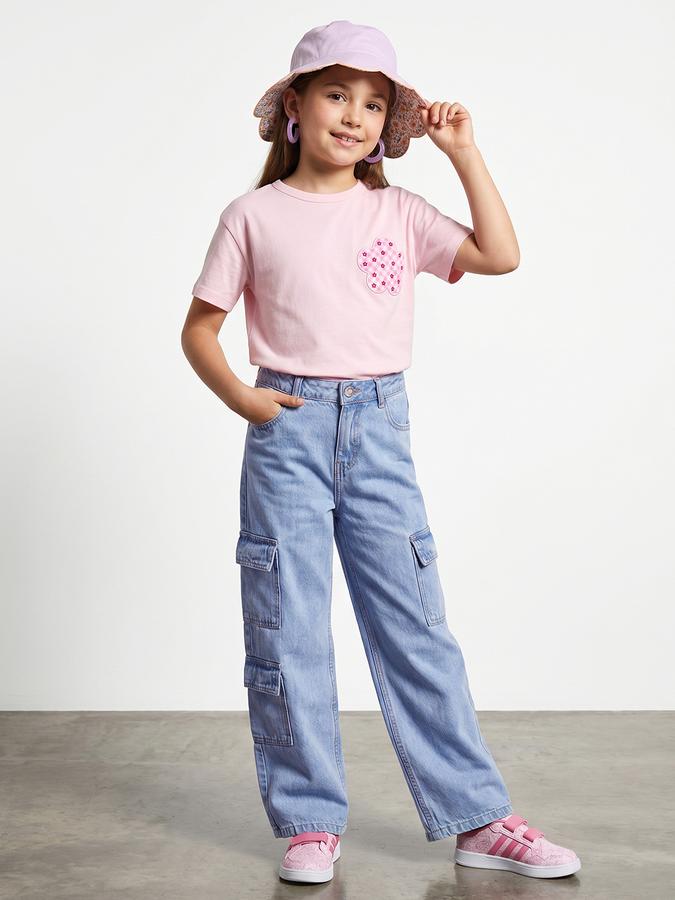 R&B Girls Blue Regular Fit Solid Mid-Rise Cotton Jeans