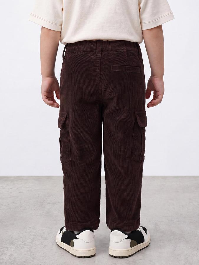 R&B Boys Brown Textured Draw Cord Cargo Pant 