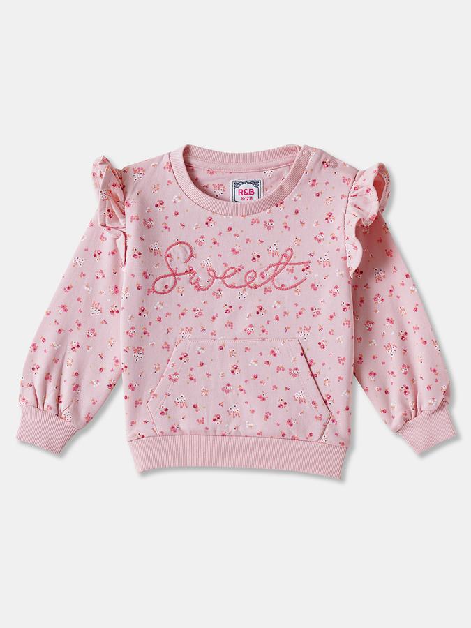 Girls Cotton Floral Ruffled Sweatshirt and Trousers Set