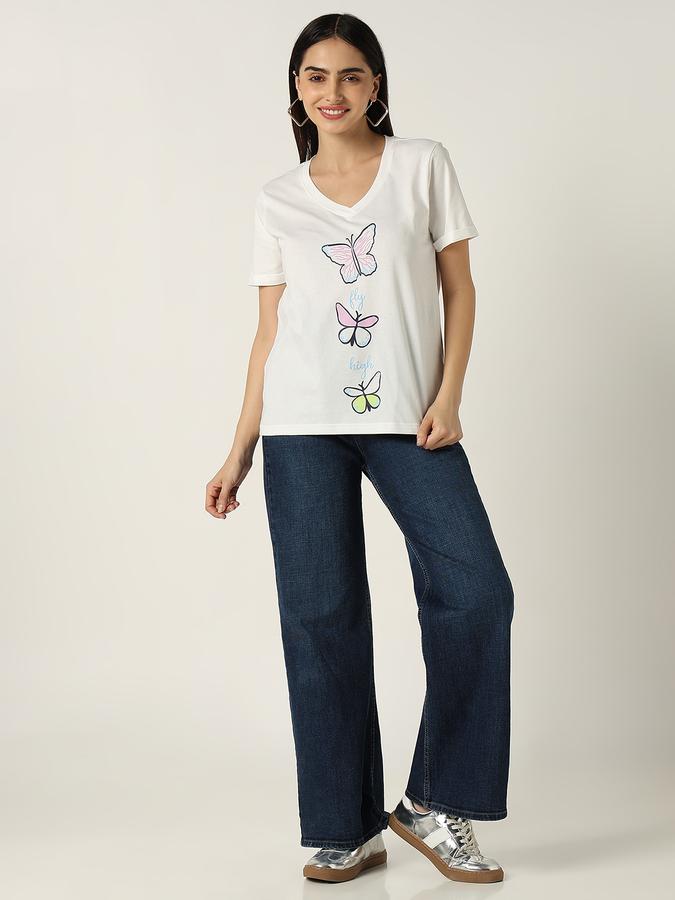 R&B Women Ivory Butterfly Graphic T-Shirt