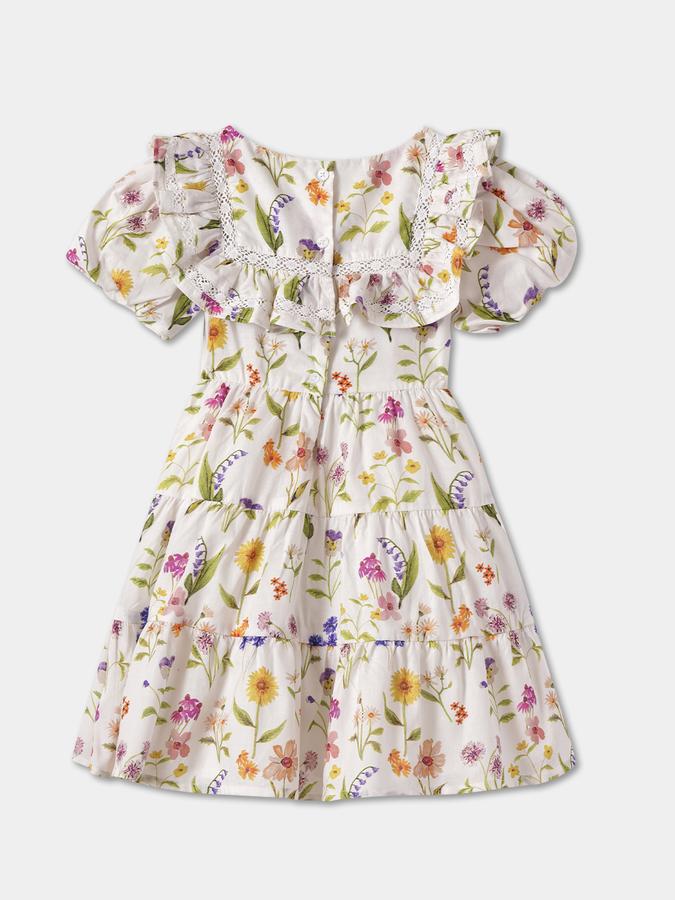 Girls Floral Print Short Sleeve Round Neck Regular Dress