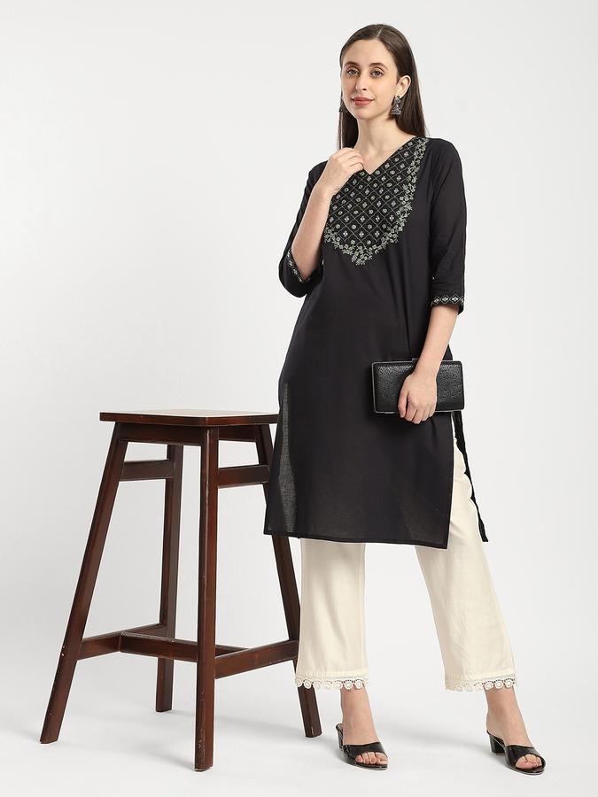 R&B Women's Black Embroidered Kurta
