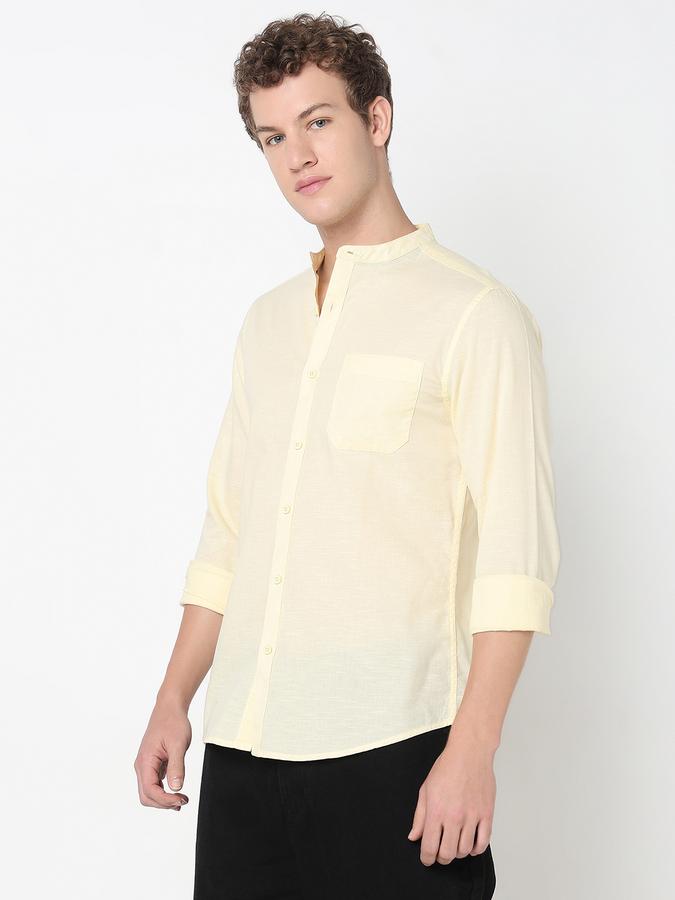 MANDRIN COLLAR FULL SLEEVE - SLUB SHIRT SOLID SINGLE POCKET image number 2