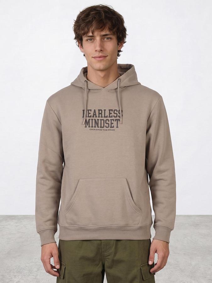 R&B Men Sand Typography Print Hooded Long Sleeves Sweatshirt