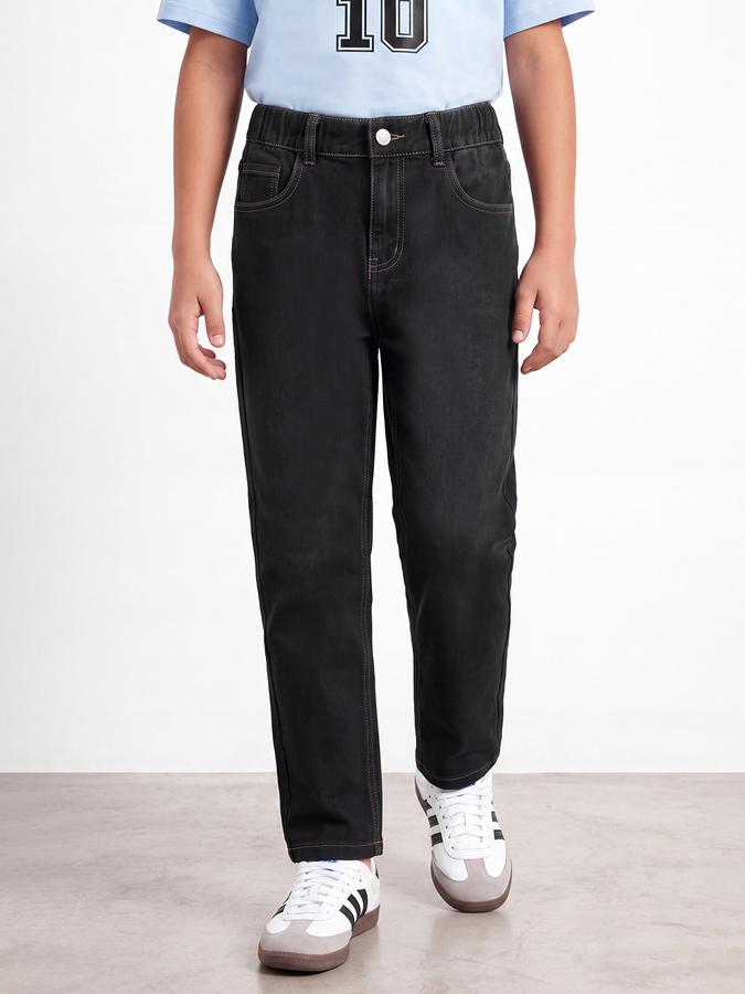 R&B Boys Black Regular Fit Pure Cotton Mid Rise Jeans