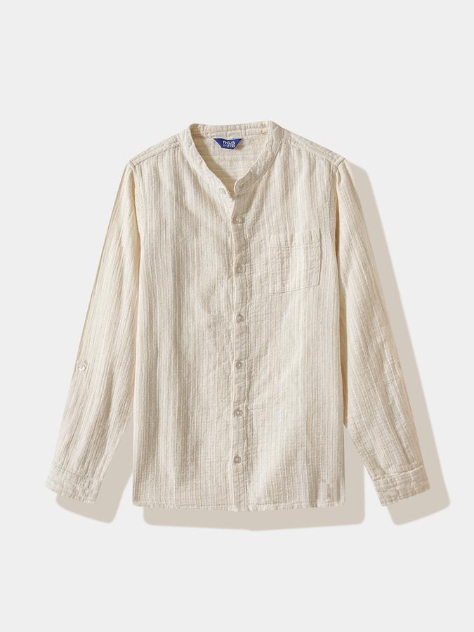 Boys Cotton Regular Fit Long Sleeve Mandarin Shirt