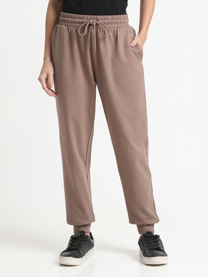 Women Cotton Regular Fit Drawstring Waist Solid Trackpants