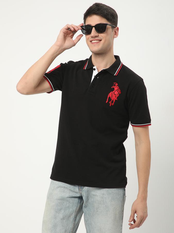 Men Cotton Blend Regular Fit Polo Neck Solid T-shirt