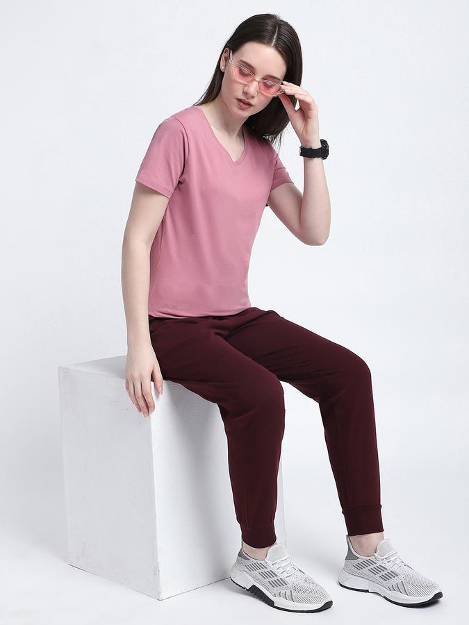 Women Cotton Blend Regular Fit V-Neck Solid T-shirt