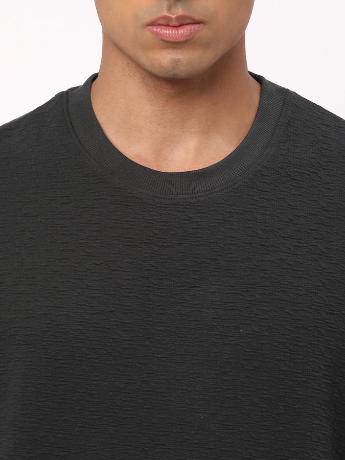 Men Cotton Blend Regular Fit Crew Neck Textured T-shirt