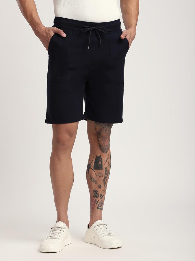 Men Cotton Blend Regular Fit Drawstring Waist Solid Shorts